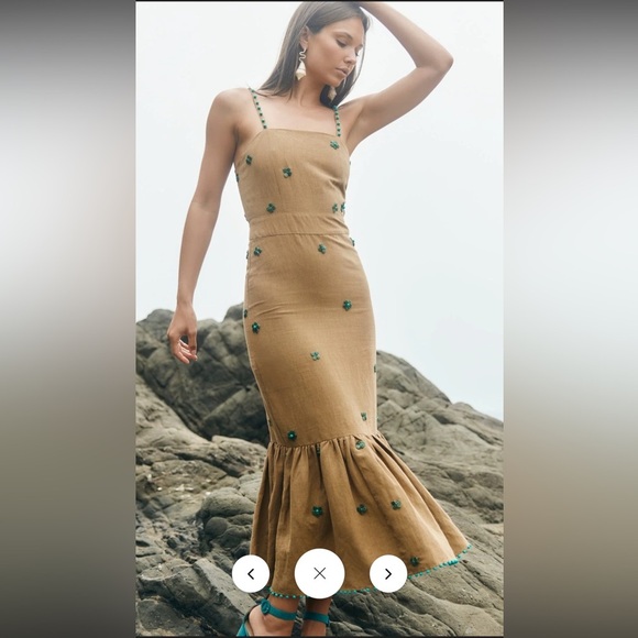 EDDY Desirae Midi Dress Light Fawn & Emeralds - Picture 3 of 16